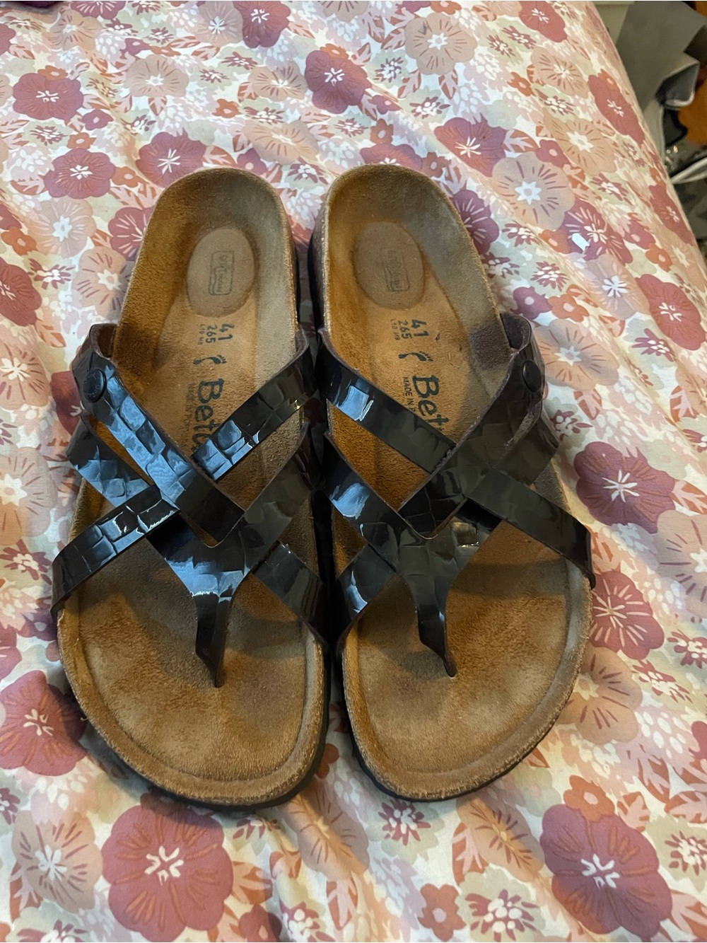 Dark Wine Croc Braided Thong Betula Sandals